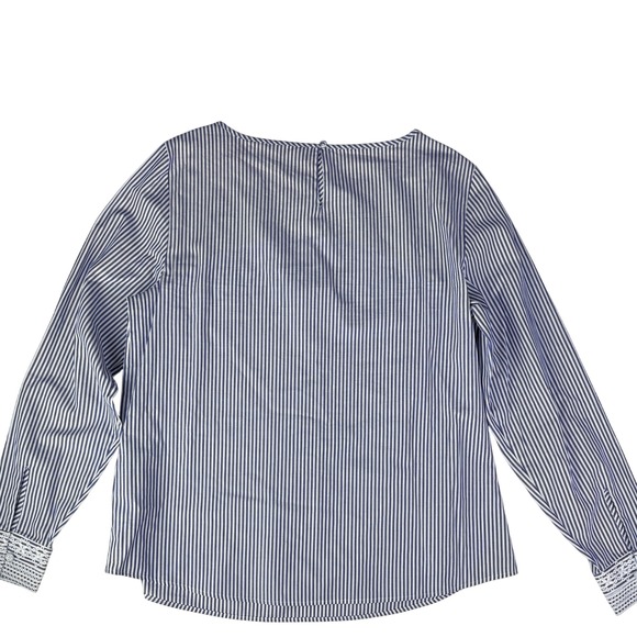 Brooks Brothers Red Fleece Blue White Stripe Embroidered Lace Blouse Size 12 - Picture 3 of 9